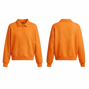 Polo Sweatshirt Oversize Tendance à Manches Longues en Mélange de Coton Décontracté, Style Streetwear Ample Couleur Unie - Product Image 3