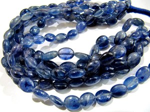 Perles de saphir bleu naturel, forme ovale lisse, taille 8x10mm, brin de 4 pouces, perles en pierre - Product Image 2