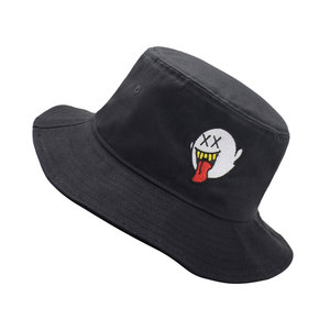 Chapeau Bob Noir avec Broderie Fantôme sur le Panneau Avant, Unisexe, Style Casual Printemps-Été, Taille Adulte 56-58CM, Matière Toile - Product Image 6