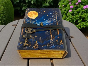 Herb Heritage Moon Phase Leather <b>Journal</b> Key Personalized Grimoire Notebook 200 Sheets Sewing Bound Handmade Vintage <b>Diary</b> - Product Image 6