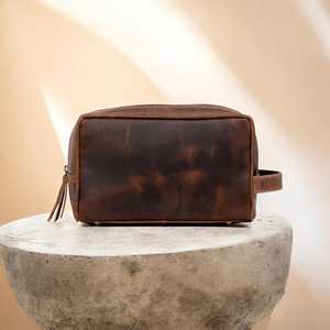 Genuine Leather Toiletry Bag <b>Mens</b> Dopp Kit Travel Wash Bag Shaving Kit <b>Pouch</b> Custom Brand Label Wholesale UK TYG-0232 - Product Image 4
