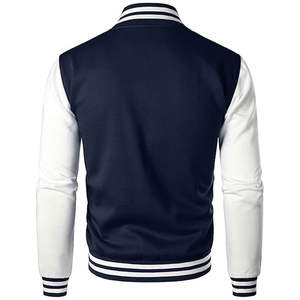 2026 High Quality Solid Navy Color Varsity Men's Jackets 100% Cotton Fabric Rib Neck Leather Sleeve Winter Warm Baseball Jackets - Product Image 2