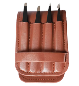 Kit de pinces à épiler pour sourcils en gros, couleur noire, en acier inoxydable allemand, pointe inclinée, avec étui ANAAIF - Product Image 1