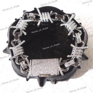 Pulsera de alambre de púas de cadena ajustable de Plata de Ley 925 de lujo, diamantes de moissanita helados, estilo Hip Hop de corte brillante - Product Image 3