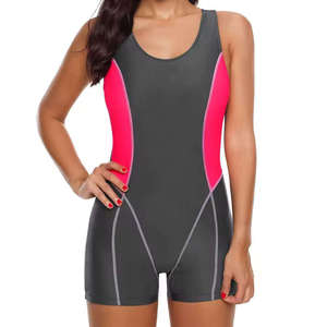 Women's Color Block One Piece <b>Boyleg</b> <b>Swimsuit</b> Athletic Racing Swimwear Quick Dry Stretch Training Bathing Suit - Product Image 4