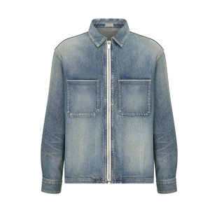 Premium Men's Indigo Blue Denim <b>Jacket</b> with <b>Silver</b> Zipper Pockets and Embossed Metal Buttons Classic Vintage Trucker Style - Product Image 4