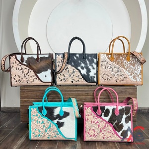 Sacs fourre-tout pour femmes en cuir de vache véritable, fabriqués à la main, style occidental, sacs à main de luxe grande capacité, sacs à bandoulière, sacs de voyage - Product Image 1