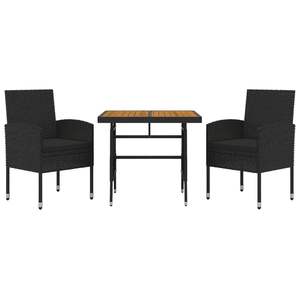 Set da Pranzo per Esterni in Rattan PE Nero e Acciaio con Mobili in Legno di Acacia Massiccio - Product Image 3
