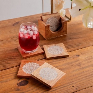 Wholesale Custom Plain Unfinished Blanks Dark Acacia Wood Pallet Coasters square <b>Round</b> Wooden - Product Image 4