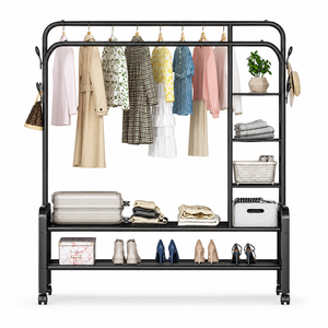 Multifunctional Movable Modern Metal Coat Rack Double-Rod Garment Rack Clothing Storage <b>Shelves</b> Rust-Proof for Bag Clothing - Product Image 5