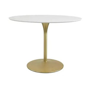 Modern <b>Round</b> Coffee <b>Table</b> with <b>White</b> Tempered Glass Top and Brass Finish Base Minimalist Design for Living Room Furniture - Product Image 1