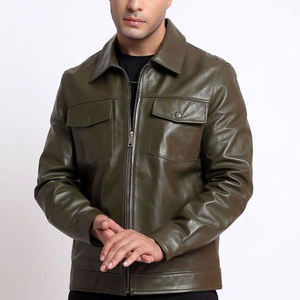 Handsome Luxury High Street Men's Biker Leather <b>Jacket</b> Winter <b>Sheep</b> <b>Skin</b> Front Logo Windproof Breathable Coated Zipper <b>Jacket</b> - Product Image 1