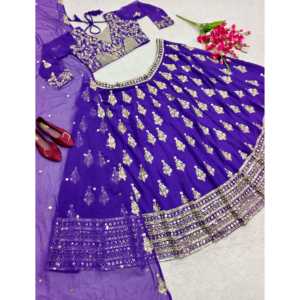 Magnifique Lehenga Choli de soirée violet taille XL avec dupatta 0.0g par WW - Product Image 3