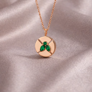 Wholesale Green Quartz Faceted Round Pendant Necklace Rose Gold Plated Gemstone Charm Handmade Jewelry Women - Product Image 1