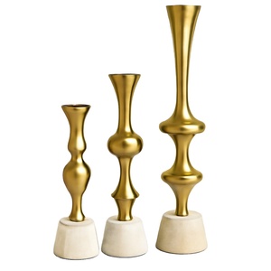 Candelero de metal dorado de lujo, Juego de 3 con base de travertino natural, candelabros escultóricos modernos, elegantes soportes decorativos - Product Image 1