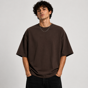 men solid color plain <b>oversized</b> t <b>shirt</b> bright <b>red</b> heavy cotton streetwear drop shoulder loose boxy cut crewneck tee bulk direct - Product Image 2