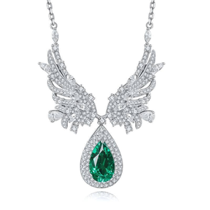 Magnifique collier en argent 925 avec pendentif émeraude taille poire certifié IGI, bijoux de mariage pour femmes - Product Image 3