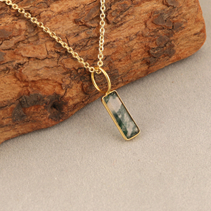 Natural 18k Gold Plated Moss Agate Bezal Set <b>Cable</b> Chain Necklace Bar Shape Women's Jewelry Everyday Wear Women Pendant Jewelry - Product Image 5