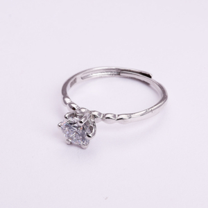 925 Sterling <b>Silver</b> Solitaire <b>Ring</b> with CZ Stone <b>Adjustable</b> Band Handmade Wholesale Birthstone Birthday Gift Jewelry Supply <b>Ring</b> - Product Image 1