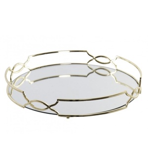 Fancy Round Scenic Pattern Abstract Theme Modern Design Metal Mirror <b>Tray</b> with <b>Storage</b> for Bathroom Organization - Product Image 1