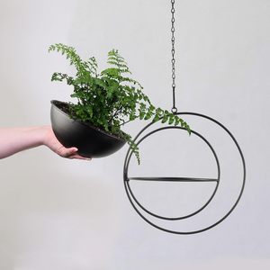 Moon Shaped Hanging Plant Holder with 8 Inch Detachable <b>Pot</b>, Black Metal Plant Hanger for Indoor Outdoor, Minimalist Hanging Pla - Product Image 2