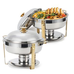 Chauffe-Plat de Luxe Doré en Acier Inoxydable avec Couvercle pour Buffet, Hôtellerie, Restauration, Banquets et Usage Domestique - Product Image 1