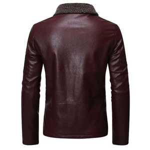 Chaqueta de Cuero Marrón para Hombre, Cuello Mao, Cierre de Cremallera, Estilo Casual, Forro de Cuero, Ropa de Invierno, Corte Ajustado, Calefactable, LONG MISSION - Product Image 4