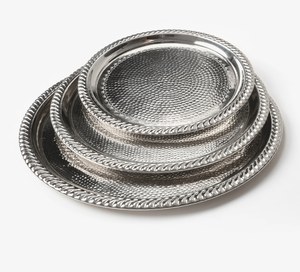 Assiettes de service en aluminium de haute qualité, design martelé, 3 pièces, effet miroir, pour mariage - Product Image 1