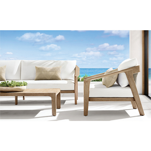Premium Two Seat Outdoor <b>Sofa</b> Solid Teak <b>Wood</b> <b>Frame</b> Rattan Wicker Backrest Eco-Friendly Modern Minimalist Hotel Patio Lounge - Product Image 6