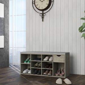 Banc d'entrée à 3 niveaux avec coussin rembourré et compartiments ouverts pour le rangement des chaussures, banc de rangement et étagère à chaussures - Product Image 4
