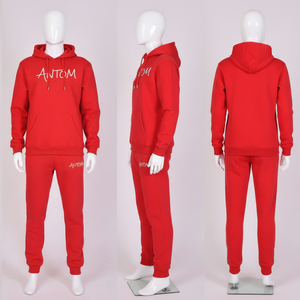 Ensemble de survêtement rouge à capuche en coton épais 100 %, grande taille, pantalon de survêtement long avec poches latérales, tenue décontractée unisexe pour adultes, hiver - Product Image 5