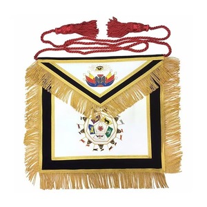 Tablier de Régalia Maçonnique Rite Écossais 32ème Degré en Velours Noir avec Franges Dorées et Cordons Rouges - Product Image 1