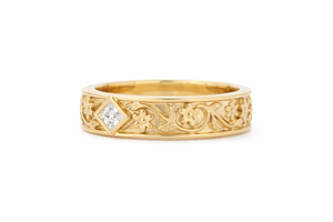 แหวนเพชรสร้างในห้องปฏิบัติการที่ได้รับการรับรองจาก IGI ทองคำแท้ 14K 18K แหวนลายดอกไม้สลักลาย แหวนเพชรทรงเจ้าหญิง สไตล์วินเทจ แหวนวงกว้าง - Product Image 2