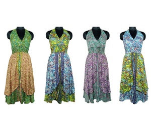 Vestido Sari de seda sin tirantes para mujer, tamaño libre ecológico con decoración de encaje, Parche de colores mezclados, trabajo natural y lavable - Product Image 2