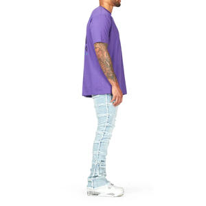 Pantalon en jean de coton pour homme de haute qualité, style streetwear, coupe droite, effet usé, déchiré, effet empilé, vente en gros - Product Image 4