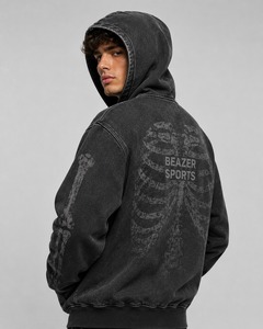 Sweat-shirts à capuche délavés pour hommes 100 % coton, pull-over d'hiver personnalisable, respirant, séchage rapide, faible MOQ - Product Image 2