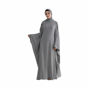 Conjunto de Abaya Casual Antiestático y Resistente a las Arrugas para Mujer, Talla Grande, Manga Larga, Largo Maxi, con Hiyab a Juego - Product Image 1