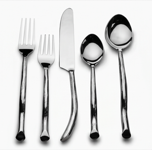 Stainless Steel Flatware Set Minimalist <b>Wave</b> Handle High <b>Mirror</b> Polish Dishwasher Safe For Wedding And Dining Utensils - Product Image 1