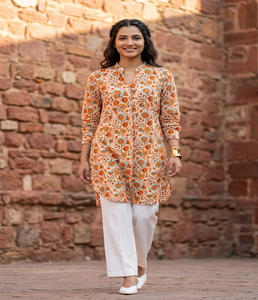 Kurta Informal Estampada para Mujer, Tela de Algodón Suave, Prenda Étnica Cómoda, Kurti Largo para Mujer, Ropa de Uso Diario, Proveedor de Ropa - Product Image 1