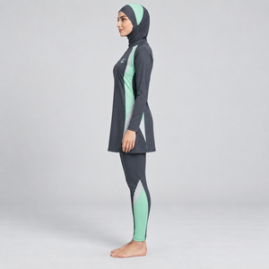 Ensemble Burkini Modeste 3 Pièces pour Femme, Couleur Unie, Couverture Complète, Manches Longues, Pantalon, Taille OEM, Protection UV, Plus Front - Product Image 2