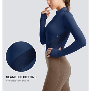 Camiseta de equitación de manga larga con cremallera de un cuarto para mujer, de calidad premium, azul marino, de secado rápido, con paneles de malla, para equitación, OEM ODM - Product Image 2