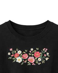 Camiseta Corta para Mujer, Color Negro, Bordado Floral, Manga Corta, Informal, Mezcla de Algodón Suave, Top de Verano para Mujer, Venta al Por Mayor - Product Image 5