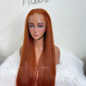 Magnifiques extensions de cheveux raides en os de couleur orange 100% pur donneur unique cheveux crus vietnamiens perruque en dentelle suisse Sources de gros - Product Image 1