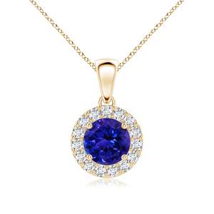 จี้เพชรทรงกลมแทนซาไนต์แท้ 14K ทองคำ 6 มม. น้ำหนัก 0.75 กะรัต ประดับเพชรทรงกลม 0.21 กะรัต ด้วยการฝังแบบ Pave สำหรับสวมใส่ทุกวัน - Product Image 1