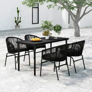 Juego de Comedor de Jardín de Acero con Recubrimiento en Polvo Negro, con Ratán de PVC y Vidrio, Experiencia de Comedor al Aire Libre Elegante - Product Image 1