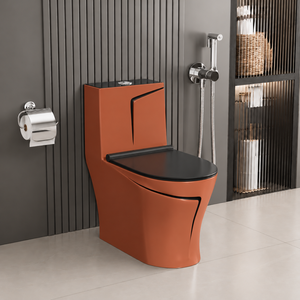 WC moderne monobloc à poser au sol en céramique allongé avec chasse d'eau Tornado, fermeture douce, écologique et facile à nettoyer - Product Image 1