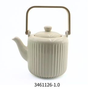 Théière en céramique avec couvercle et poignée, design minimaliste, finition émaillée blanche, 1000 ml, sans BPA, passe au lave-vaisselle, modèle 3461126-1.0 - Product Image 1