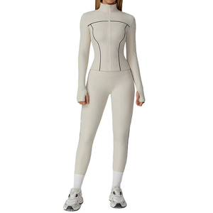 Conjunto de Yoga para Mujer con Bloques de Color y Cremallera, Traje Deportivo Casual Ajustado, Ropa de Fitness Personalizable - Product Image 3
