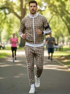 2 pièces - Sweat à capuche classique à carreaux pour homme - Automne - Hip Hop - Brodé - Pour la salle de sport, l'entraînement, la course à pied - Zip intégral - 100% coton - Product Image 5