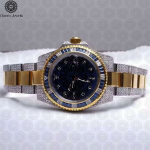 Charm Jewells Montre de luxe pour homme en acier inoxydable avec diamants, 40 mm, analogique, mécanique, verre cristal, 10 bars, résistante à l'eau, date automatique - Product Image 1